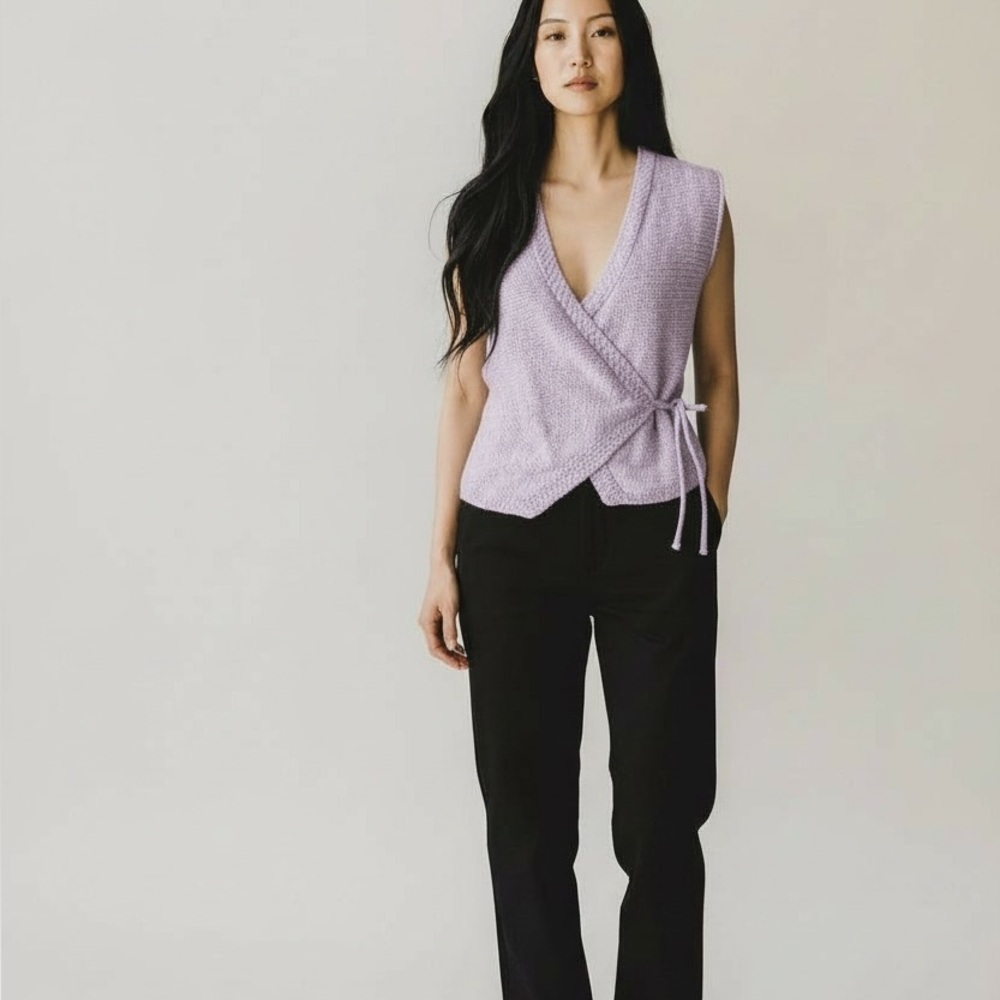 Handmade Womens Lilac Purple Knit wrap sweater vest top Small